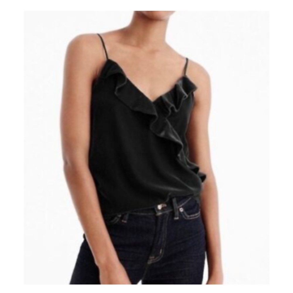 Pre-loved J.Crew Black Velvet Ruffle Tank, Size 12